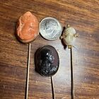 3 Antique Victorian Pink Coral Purple Cameo Diamond 14k Gold Brooch Hat  Pin