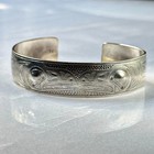 Vintage Signed Northwest Coast Silver Cuff Engraved Ravens Formline   Repouss  
