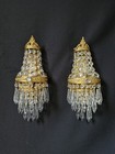 Vintage Antique Pair French Empire Brass Crystal 1 Light Sconces Wall Lights
