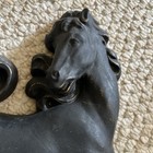 Vtg Chalkware Plaster Horse Wall Hanging Plaque Black Running Rearing Signed 50s