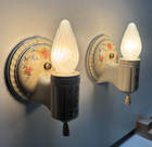 Vtg Porcelain Sconce Light Pair Bathroom Ceramic Wall Fixture Art Deco Usa  m87