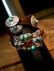 Sterling Silver Leather Natural Turquoise Old Dime Concho Belt  Bracelet