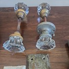 Antique Mortise Lock Set With Crystal Glass Door Knobs   Escutcheon Plates 1920s