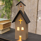 New Primitive Church Wood Rustic Sitter Tan Light Up Aged 10 75hx4 25 wx2 5 d