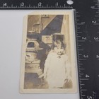 Girl Antique Cast Iron Parlor Stove Old Wooden Crate Stairs Vintage Photo