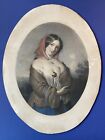 W t  Davey 19th Century Antique Victorian Female Portrait Hand Painted Engraving