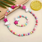 Whimsical Unicorn Kids Multicolor Wooden Beads Necklace   Bracelet Jewelry Set