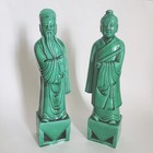 2 Chinese Immortal Scholar Figurines Statues 10  Tall Green Buddha Wisemen China