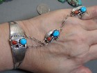 Navajo Coral Sleeping Beauty Turquoise Sterling Silver Slave Bracelet Ring Sz7