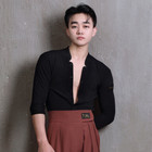 New Latin Dance Tops Men Sexy V-neck Shirt Cha Cha Performance Wear Competition