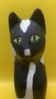 Vtg Cat Hand-carved Black   White Tuxedo Wood Wooden Rustic Primitive Folk 10   