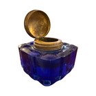 Antique Cobalt Blue Pressed Glass Inkwell Victorian Desk Ink Bottle Optical Base