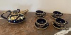 Chinese Blue Bird   Floral Porcelain 24k Plated Tea Set For 4 Persons Rare