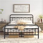 Twin full queen Metal Bed Frame With Vintage Headboard Black antique Gold
