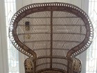 Vintage Mid Century Bohemian Wicker Rattan Emmanuelle Peacock Arm Chair