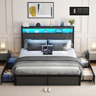 Full Queen King Size Metal Platform Bed Frame W  Led Lights 4 Drawers headboard