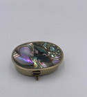 Vintage Silver Mop Oval Pill Trinket Box Mexico