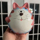 Vintage Fat Cat Pottery Piggy Bank Pink Small Kitschy Shelf Sitter 5  Tall