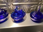 Set Of 3 Cobalt Blue Glass Mini Animal-shaped Salt Cellars