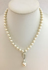 2 Pc Jewelry Set Faux Pearl Rhinestone Pendant Necklace With Pierced Earrings