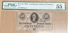 1864 Confederate States Currency 50c Note Circulated Pmg 55 Ppq S n 94900