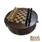 Handmade Wooden Round Mini Chess Board Game   Travel Vintage Chess Set Gift