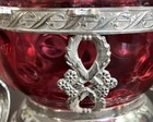 Spooner Silverplateco  Ny Sugar Bowl Cranberry Thumb Print Glass Insert 4 Spoons
