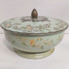 Vintage Hand-painted English Metal Tin Storage  Embossed Floral Gilding Lidded