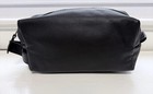 Black Leather Toiletry Bag Travel Dopp Kit Zip Organizer Pouch Unisex