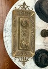 17    Antique Victorian Era Ornate Solid Brass Footed Double Inkwell Inkstand