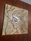 3 Mcm Vintage 1950s Harris G  Strong Figural Ceramic Art Tile Orig Wooden Frame