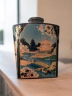 Vintage Metal Tin Decorative Japanese Pagoda Birds Mt Fuji Cherry Blossoms 5 x4 
