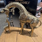 Vintage Solid Brass Giraffe Mother And Baby Kissing Figurines