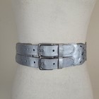 Linea Pelle Belt Small Silver Metallic Leather Waist Double Buckle Cutout Boho
