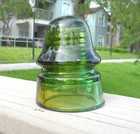 Nice Yellow Green W  Amber Swirls Cd 162 Star Signal Style Glass Insulator  a 