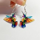 Colorful Hummingbird Necklace Earrings Set For Women 2d Acrylic