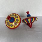 2 Vintage 2008 Schylling Tin Top Push-down Spinning Toy