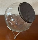 Antique Glass Ribbed Ball Jar Apothecary drug Store hoosier W  Metal Lid   Stand