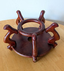 Vintage Asian Mahogany Wood Fishbowl Stand Planter Base Round Pedestal 10  D 6 