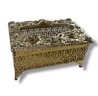 Vtg Hollywood Regency Filigree Gold Tone Metal Small Tissue Holder Floral Design