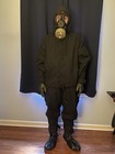 Black Hooded Protective Coverall Suit W  Gas Mask  Gloves   Boot Covers