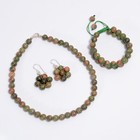 Natural Unakite Beads Handmade Jewelry Set   Earrings   Necklace   Bracelet Gift