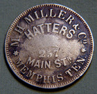 1850 s Pre Civil War U s  Merchant Token - M  H  Millers Hats  Tenn   Lot 1175