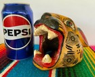 Mexican Folk Art Carved Wood Jaguar Leopard Cat Head Lion Face Mask Guerrero 5 