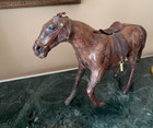 Vintage Handcrafted Leather Wrapped Horse Figurine Statue 13  Tall