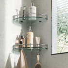 Glass Shower Shelves  2 Tier Tempered Glass Corner Shelf Shower Organizer