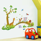 Jungle Animals Tree Wall Stickers Lion Giraffe Elephant Walking On Bridge Wall D