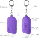 Personal Siren Portable Rechargeable Security Led Flashlight Alarm Keychain-purp