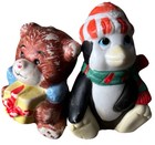 Vintage Lot Of 5 Ceramic Teddy Bear   Penguin Christmas Ornaments Repaint Diy