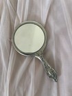 Vintage 1940s Silver Plated Floral Hand Mirror Old Hollywood Glamour Style